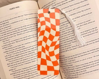 Orange Wavy Checkered Patterned Bookmark | Booktok | Book Lover Gift | Handmade Bookmark | Birthday Gift | Gift For Book Lover