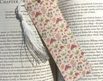 Mushroom Forest Bookmark: Laminated Book Lover Gift with Tassel