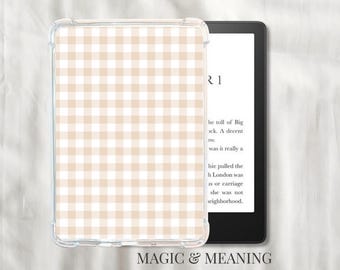 Neutral Gingham Kindle Insert: Basic, Paperwhite, Oasis - Stocking Stuffer For Reader