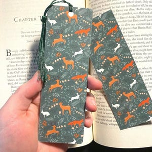 Marcapáginas de animales del bosque, zorro, ciervo y conejo (laminado hecho a mano)