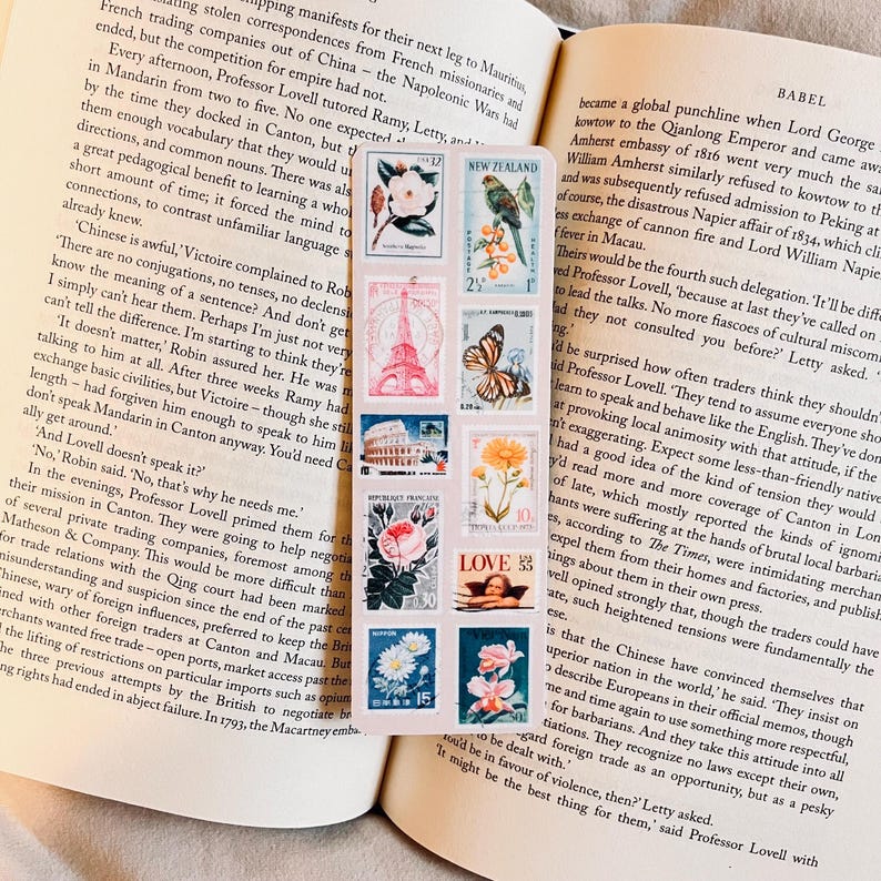 Travel Postage Stamp Bookmark: Laminated Cardstock, Custom Tassel ...