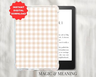 Neutral Gingham Kindle Insert: E-Reader Background (Digital Download) - Stocking Stuffer For Reader