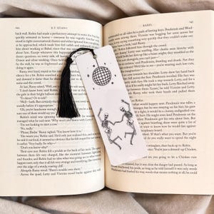Halloween Bookmark, Dancing Skeletons, Funny Book Lover Gift (With Tassel)
