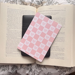 Pink Heart Checker Kindle Insert & Bookmark - Book Lover Gift - Stocking Stuffer For Reader