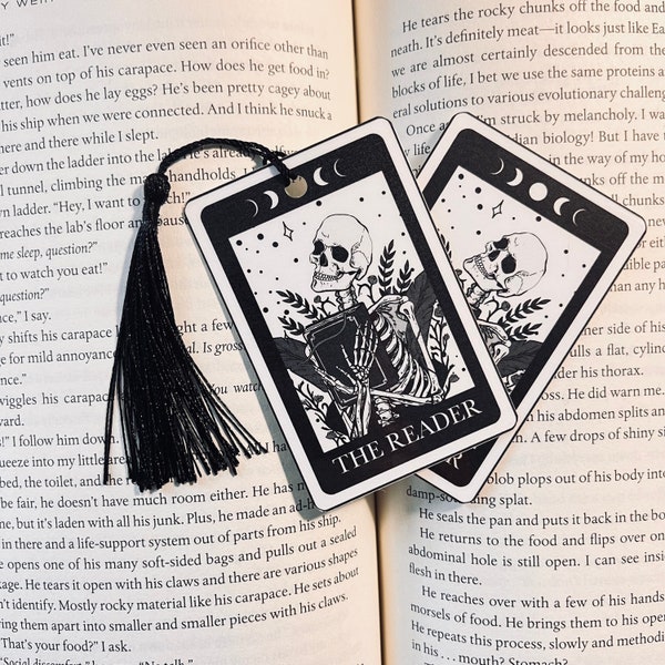 The Reader Skeleton Tarot Card Bookmark | Gothic Bookmark | Birthday Gift | Booktok Bookmark | Bookish Gifts for Readers | Handmade Bookmark