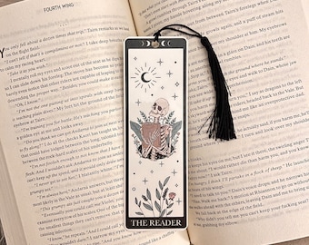 De lezer skelet Tarot kaart bladwijzer | Gotische bladwijzer | Verjaardagscadeau | Booktok-bladwijzer | Leesachtige cadeaus voor lezers | Handgemaakte bladwijzer