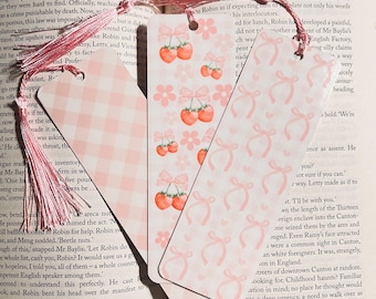 Marcador de página de cereja: estilo xadrez rosa (presente fofo para amantes de livros)