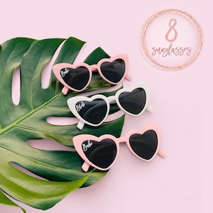 Bride & Babe Heart Sunglasses | Bridesmaid Proposal Gift Boxes | Bachelorette Party Decorations, Supplies, Favors | Pink White (8 Pack Set)