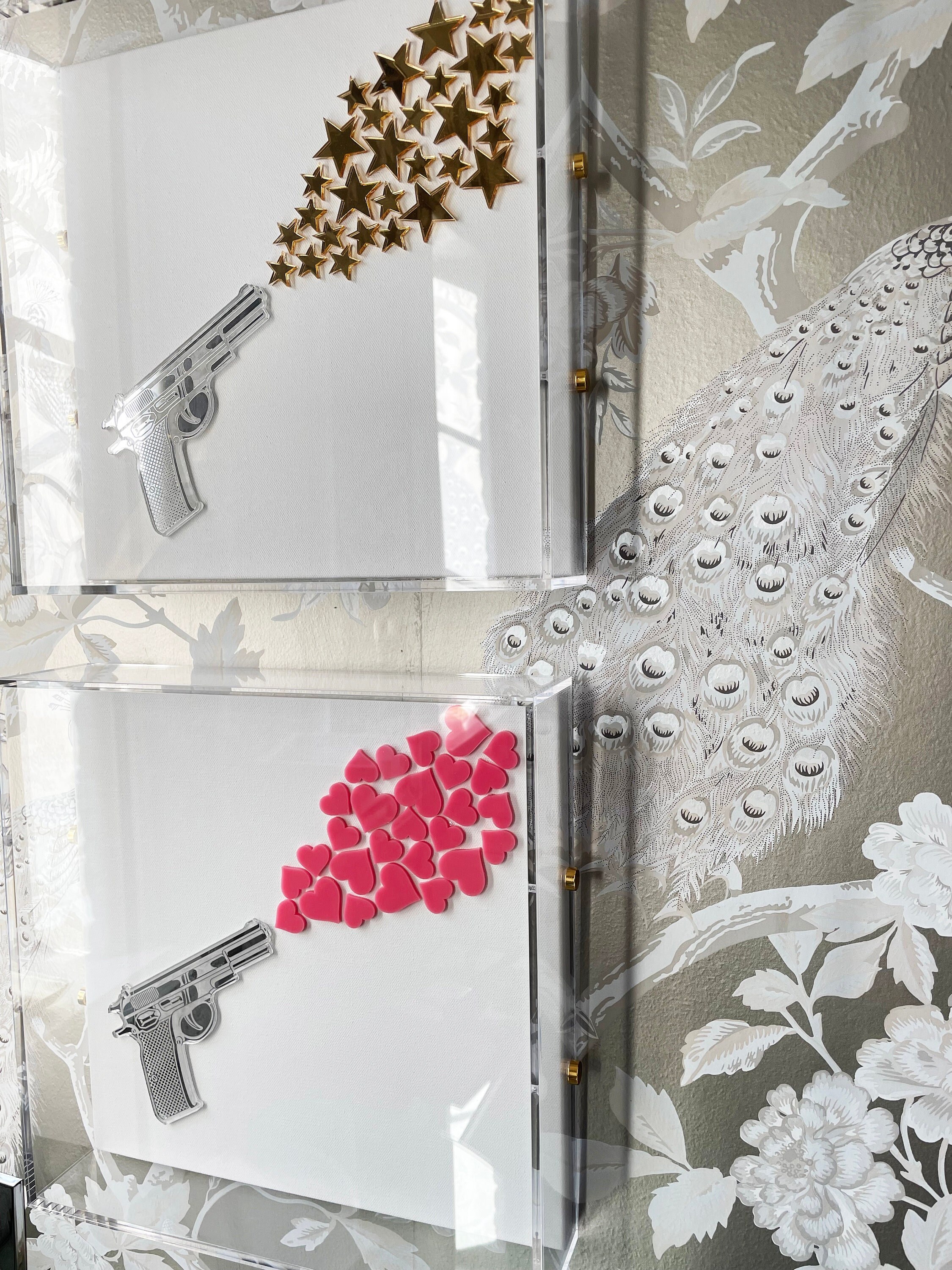 Gun Star Frame Gang Star Pop Art | Mirrored Gun & Gold Stars Shadowbox - Etsy