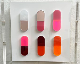 Pill Art: Mixed Media Pop Art - Acrylic Pills in Lucite Shadowbox
