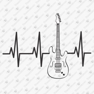 Hartslag elektrische gitaar, gitarist muzikant reddingslijn, vinyl gesneden bestand, Cricut silhouet knippen SVG-bestand, T-shirt sublimatie ontwerp