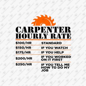 Carpenter Hourly Rate Woodworking Humor, SVG Cut File, Sublimation Design