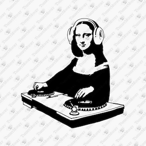 DJ Mona Lisa Svg, Muziek DJ Svg, Muziek Lover Svg, Techno House Muziek Svg, Cricut Silhouet Svg Cut Bestand, T-Shirt Sublimatie PNG Design