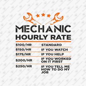 Mechanic Hourly Rate Auto Shop Humor, SVG Cut File, Sublimation Design