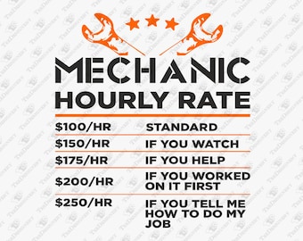 Mechanic Hourly Rate Auto Shop Humor, SVG Cut File, Sublimation Design