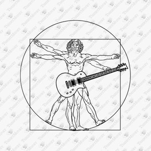 Parodie van de Da Vinci-man van Vitruvius, gitarist, gitaarmuziek, bestanden snijden, Cricut silhouet knippen SVG-bestand, sublimatie T-shirt, PNG-ontwerp