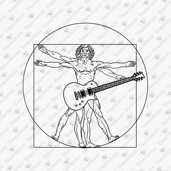 Da Vinci Vitruvian Man Parodidia, Guitarrista, Música De Guitarra, Archivos De Corte, Silueta Cricut Archivo de corte SVG, Sublimación de camisetas Diseño PNG