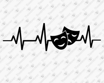 Theater Heartbeat SVG: Drama Masks, Cricut Silhouette Cut File