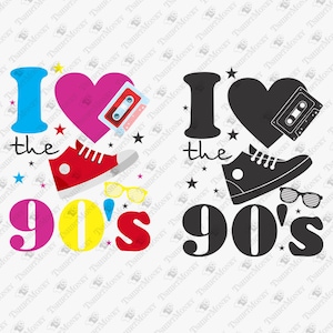 Eu amo os anos 90 Svg, Vintage anos 90 Svg, Retro Party Svg, Nineties Baby Svg, Vinyl Svg, Cricut Silhouette SVG Cut File, Design de sublimação de camisa