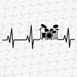 Drums Heartbeat Svg, Drum Set Svg, Rock Band Drums, Music Band Drums Svg, Cricut Silhouette SVG Cut File, Sublimación de camiseta PNG Diseño