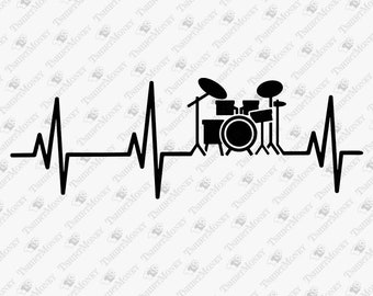 Drums Heartbeat Svg, Drum Set Svg, Rock Band Drums, Music Band Drums Svg, Cricut Silhouette SVG Cut File, T-Shirt Sublimation PNG Design