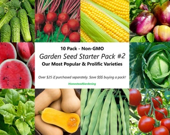 10 Pack - Garden Seed Starter Pack #2 -Non-GMO- Cucumbers, Beets, Cabbage, Corn, Peppers, Spinach, Beans, Watermelon, Tomatoes, Squash