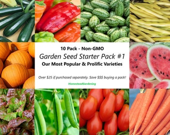 10 Pack - Garden Seed Starter Pack #1 -Non-GMO- Zucchini, Beans, Peppers, Pumpkins, Lettuce, Watermelon, Tomatoes, Peas, Carrots, Cucamelons