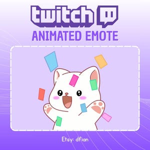 Animated White Cat Emotes: Kawaii Kitten GIF for Twitch & Discord (Digital Download)