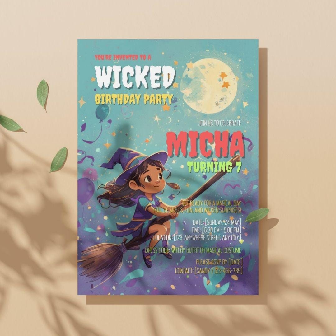 Witch Invite Wicked Witch Birthday Party Invitation, Canva Editable Magical Invite ...