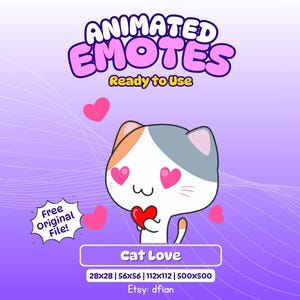 Animated Chibi Cat Love Emote: Twitch, Discord Streaming (GIF Download)