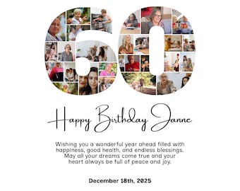 60th Birthday Photo Collage Template, Family Gift, Personalized 60th Birthday Gift for Women, Him, Mom, Birthday Gift Grandma Grandpa, Canva
