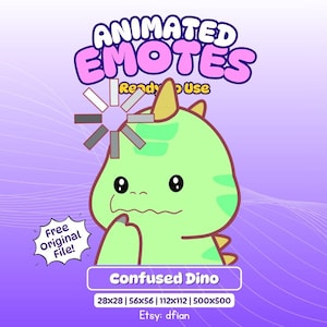 Confused Dinosaur Animated Emote: Kawaii Chibi GIF for Twitch, Discord, Kick