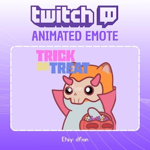 Animated Halloween Trick or Treat Fox Emote GIF – Cute Twitch & Discord Kawaii Emote – Spooky Animated Streamer Emotes – Instant Download