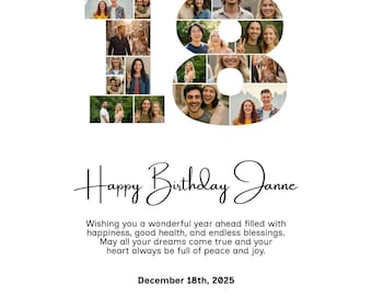 Collage de fotos de cumpleaños número 18, regalo de cumpleaños número 18, imprimible de cumpleaños número 18, plantilla de collage de fotos de cumpleaños número 18, cumpleaños número 18 editable, Canva