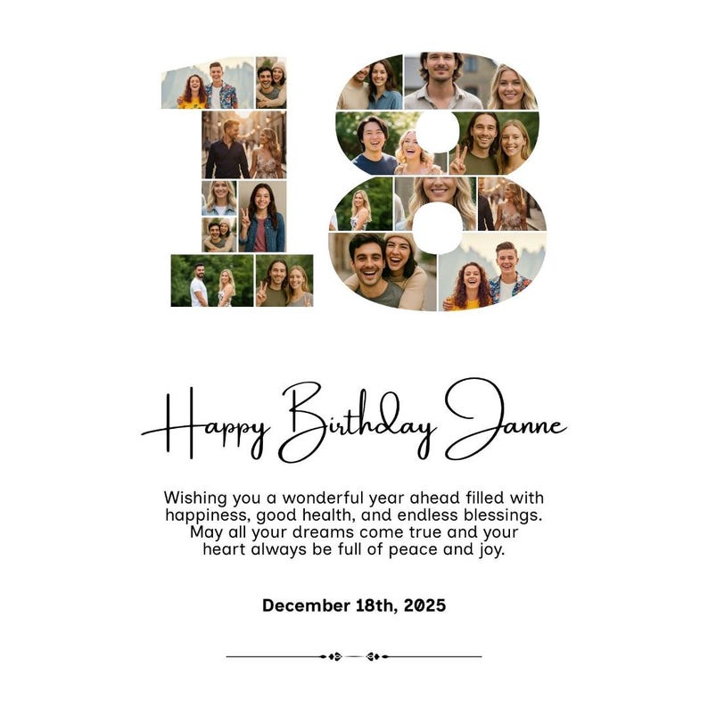 18th Birthday Photo Collage, 18th Birthday Gift, Birthday Number 18 ...
