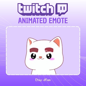 Animated Emoted Chibi White Cat, Fabulous Eyebrow, Kitty Cartoon, Brow Emote, Cute Kitten, Tabby Cat, Chibi Expression, Twitch & Discord