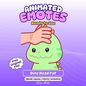 Cute Animated Dinosaur Head Pat Emote - Adorable Kawaii Dinosaur GIF for Twitch, Discord & Kick