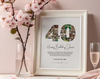 Editable 40th Birthday Number Photo Collage, Personalized Number 40 Photo Collage, Family Gift, Gifts for Him, Gifts for Her, Canva