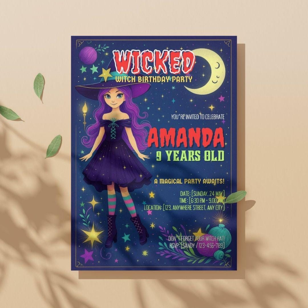 Witch Invite Wicked Witch Birthday Invitation Canva Template, Fantasy Witch Party ...