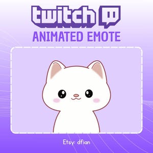 Animated Emote Chibi White Cat Nodding His Head - Cute Cartoon Emote - Kawaii Emote - Instant Download Emotes for Streaming - Ready to Use