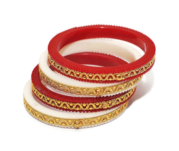 Buy Tanvi J Acrylic Gold Plated Bracelet 'Shakha/Pola' Set for women (Red,  2-4) at Amazon.in