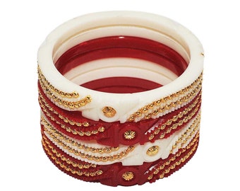 Buy Handmade Shakha Pola Gold Plated Acrylic Bangle for Women, Red