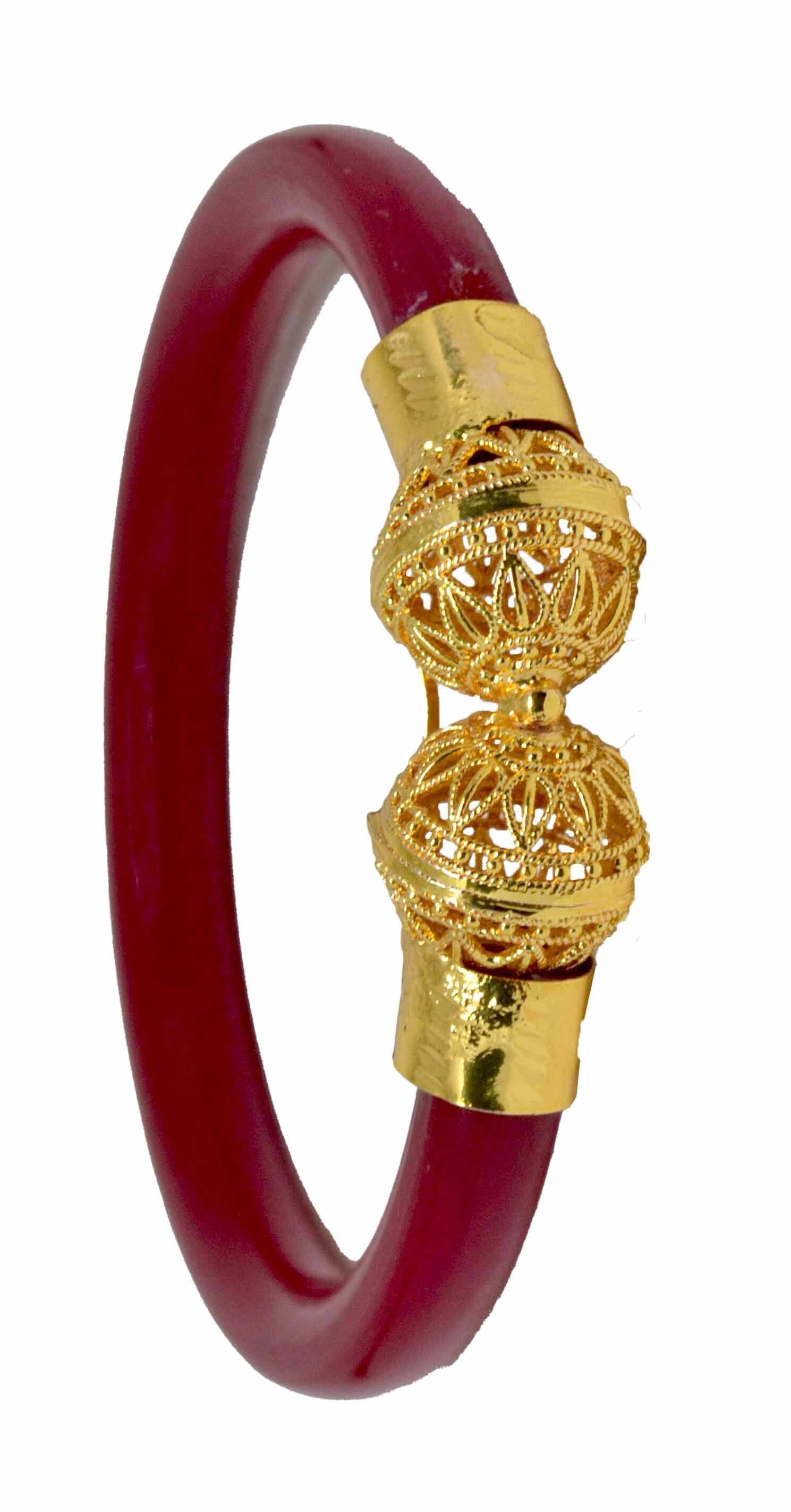 Handmade Pola Gold Plated Acrylic Bangle for Women, Red ( Pack of