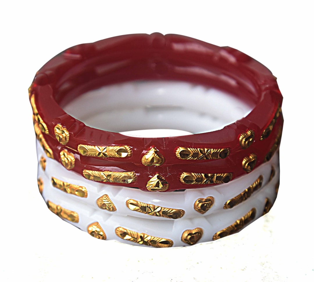 Handmade Shakha Pola Gold Plated Acrylic Bangle for Women Red and White Pack of 4 Etsy Canada