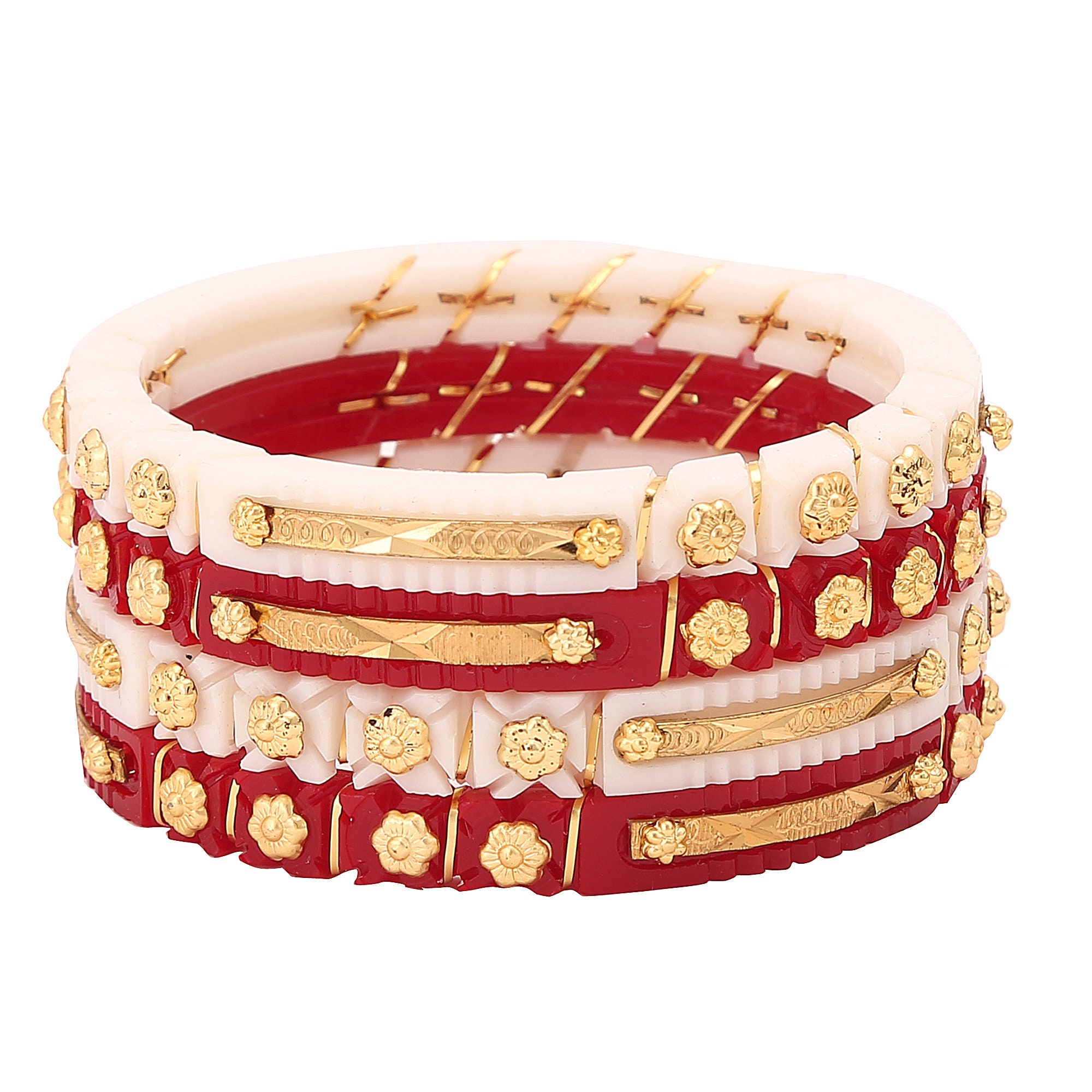 Buy Handmade Shakha Pola Gold Plated Acrylic Bangle for Women, Red and  White Pack of 4 Online in India - Etsy