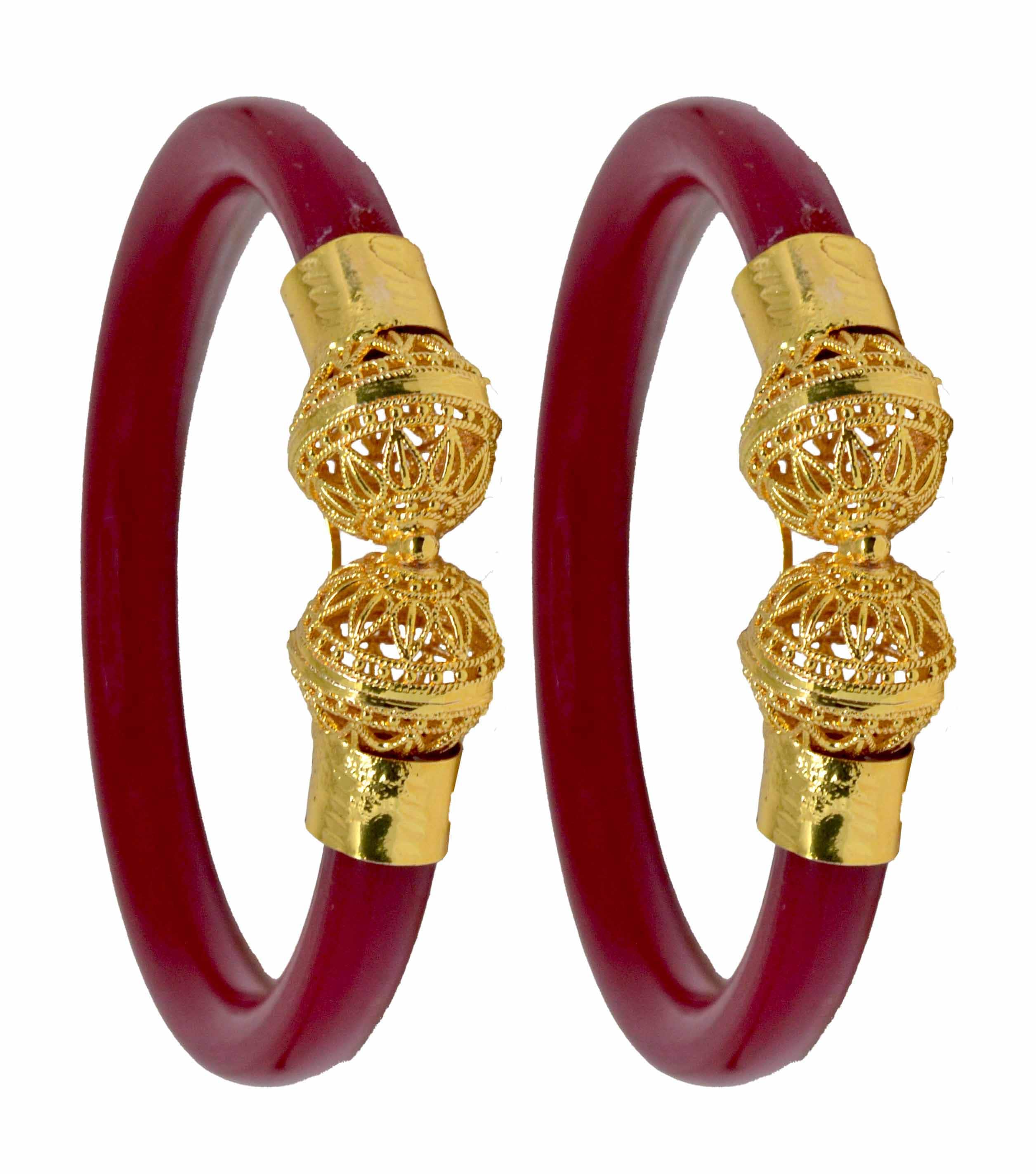 Handmade Pola Gold Plated Acrylic Bangle for Women, Red ( Pack of