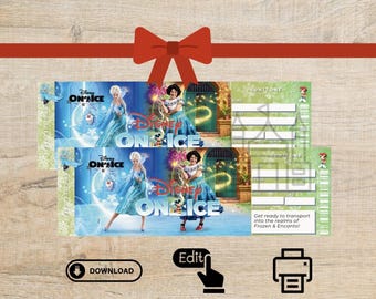 Printable and Editable Disney-On-Ice Printable Ticket Template. Faux Ticket for Gifting Purposes. Keepsake Ticket.
