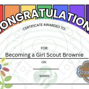 Girl Scout Bridging Certificate-Daisy to Brownie. Girl Scout Certificate, Bridging Certificate, Daisy to Brownie, Girl Scouts- Digital File