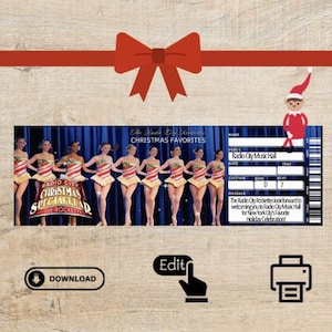 Printable and Editable Christmas Spectacular Rockettes Printable Ticket Template. Faux Ticket for Gifting Purposes. Keepsake Ticket.