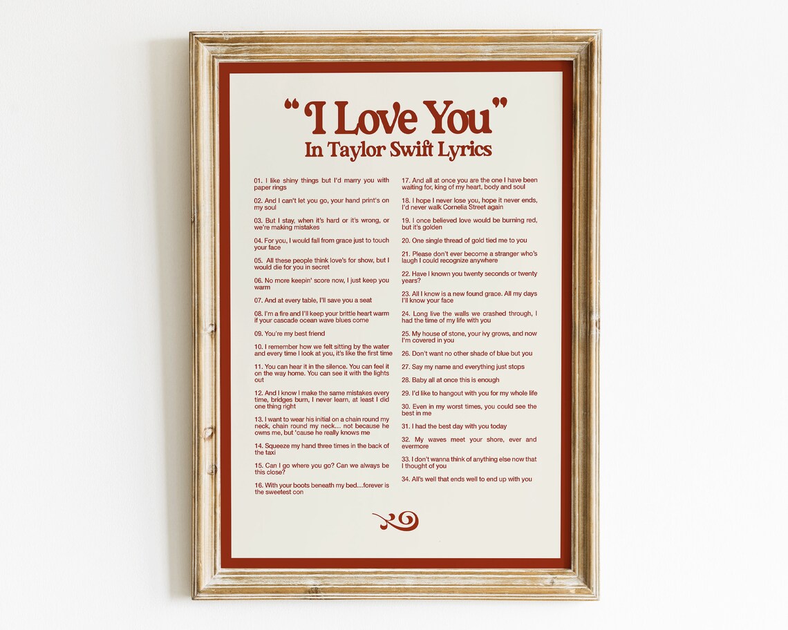 I LOVE YOU In Taylor Swift Lyrics Taylor Swift Poster Etsy UK i-love-you-in-taylor-swift-lyrics-taylor-swift-poster-etsy-uk